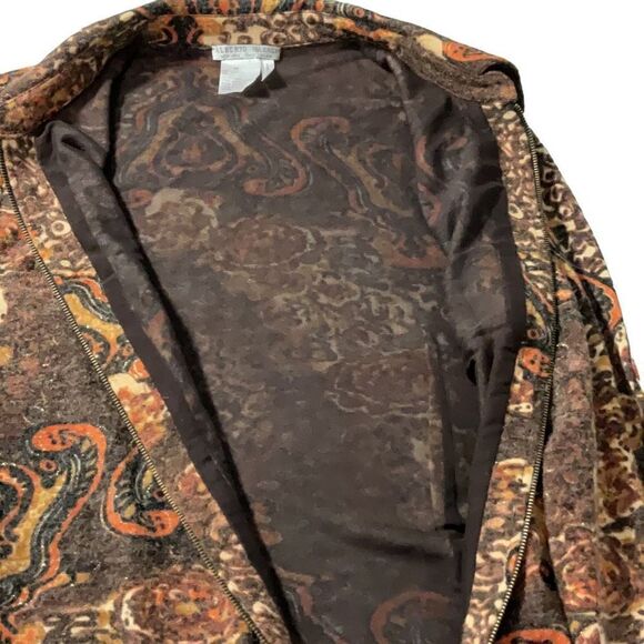 Alberto Makali Brown Paisley Mesh Lined Embellished Metallic Light Jacket Sz Med - Picture 5 of 6